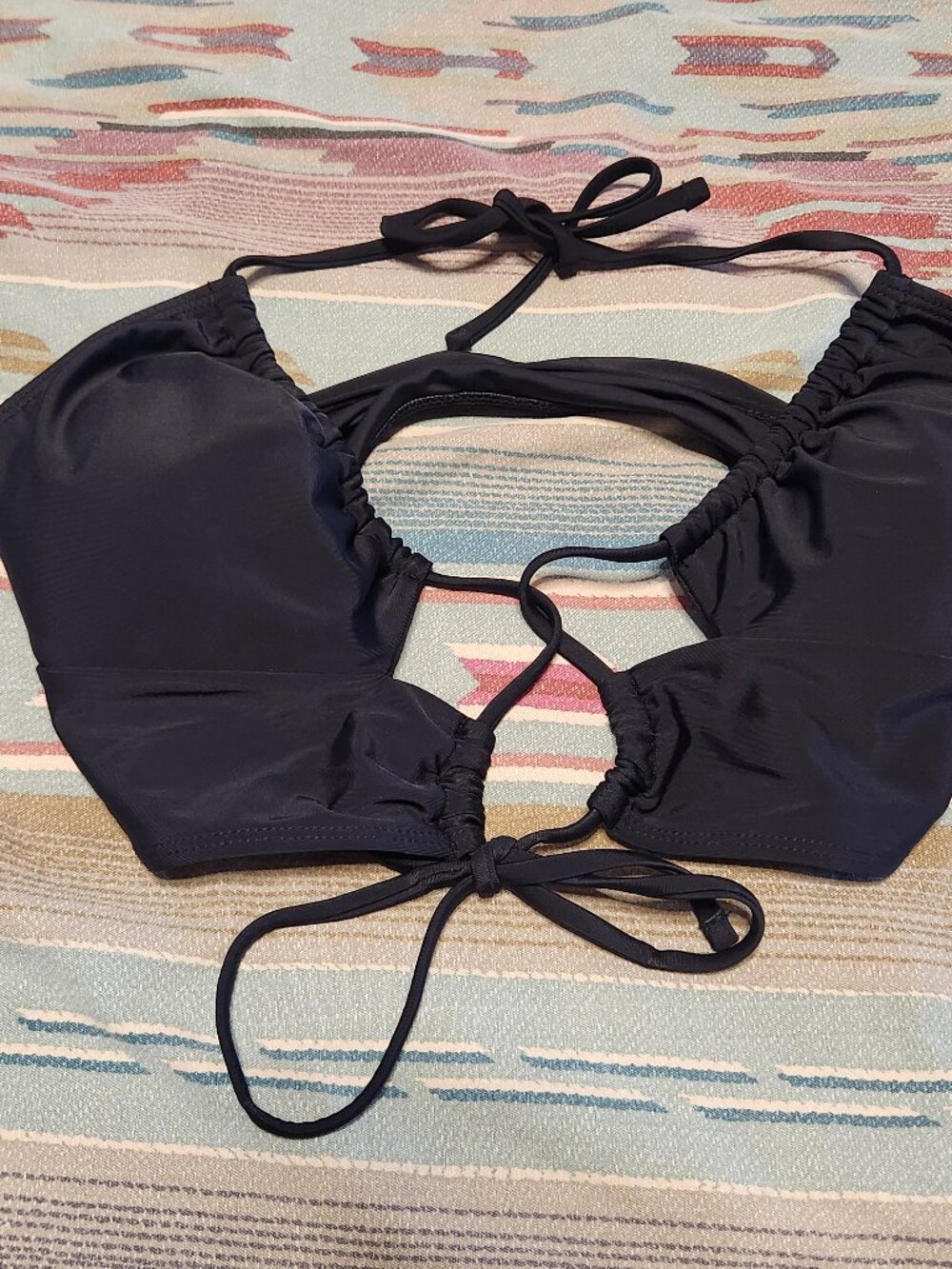 Black Tie Back Halter Bikini Top- Size Large